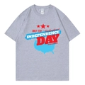 Loose fit grey short sleeve T-shirt with July 4th American Independence Day graphic print - Gray