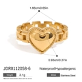 Golden stainless steel heart ring featuring beaded edges and hollow chain band design - US 7 / Gold Heart(JDR0112058)