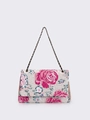 Women's sequined shoulder bag with rose embroidery and elegant chain strap detail - Heavy Industry Rose