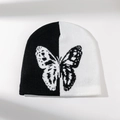 Bonnet en tricot papillon mode avec motifs contrastés noir et blanc pour l'hiver - Style 3(Papillon Patchwork Noir Blanc)