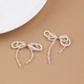 Handmade beaded bow earrings with white and pink seed beads and gold accents - White Pink Clear Style (U-51)