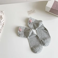 Japanese style gray low cut cotton socks with delicate pink bow embroidery on the side - One Size / Light Gray