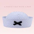 Blue and white striped sailor hat for women featuring a black bow on the front - M (56-58cm) / Striped With Black Bow