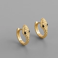 Golden S925 silver snake hoop earrings with black zircon eyes and scale texture - Gold (Black Eyes)