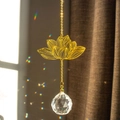 Golden metal lotus suncatcher with a multifaceted crystal ball prism for windows - Lotus Style