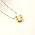 Minimalist gold balloon letter U pendant necklace with smooth snake chain - Letter U (S-P062-U)
