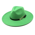 Detail of green felt fedora hat featuring black leather band and gold metal buckle - M (56-58cm) / Grass Green