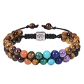 Double-layer woven bracelet with yellow tiger eye and seven chakra stones and tree of life - Tiger Eye Bracelet