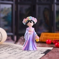 Cute resin girl figurine in purple Hanfu style with flower basket and Tang dynasty hair decor - Style 3B Flower Basket Small