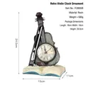 Vintage Geigen und Buch Uhr Harz Ornament mit 24,5cm Höhe für die Dekoration - Geige Buch Tischuhr (FC8005B) / Grün