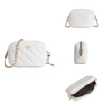 Borsa a tracolla trapuntata bianca minimalista con logo croce oro e catena - Bianco