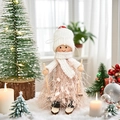 Christmas ski girl doll ornament with white knit hat and fluffy champagne skirt - K-TS23 White Hat Pink Clothes Skiing Boy