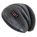 Bonnet d'hiver en tricot avec doublure polaire épaisse et étiquette mode pour homme - L(58-62cm) / Gris