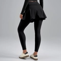 Completo yoga nero due pezzi con leggings gonna a balze e maglia sportiva a maniche lunghe - S / Nero Stellato