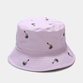 Lavender cotton bucket hat with green coconut tree embroidery and reinforced brim stitching - M (56-58cm) / Light Purple
