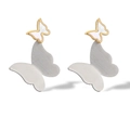 Detail of 18K gold-plated butterfly earrings with mother of pearl and brushed metal texture - Gold and Silver Two-tone