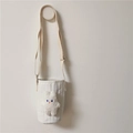 White quilted water bottle holder with a small plush rabbit doll and adjustable strap - White/White Bunny