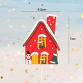 Soft rubber Christmas cottage cake topper with snow, snowman and tree decoration, 5.2x7cm - Soft Glue Christmas House
