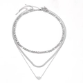 Collar de tres capas de plata de acero con cadena fígaro, cadena de serpiente y dije de corazón - Color Acero