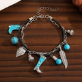 Bohemian multi-layer leather bracelet with turquoise beads and silver boot charm - Multi-Charm Bohemian Bracelet (36 Silver DZ-133)