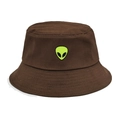 Détail de la broderie alien vert néon sur chapeau bob marron foncé avec des coutures précises - M (56-58cm) / Café