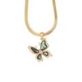 Macro shot of gold butterfly pendant with iridescent shell wings and sparkling zircon accents - Dark Iridescent Butterfly Style (5#)