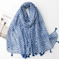 Blue and white geometric pattern scarf with fringe tassels on minimalist background - 180*90CM / Blue White Diamond