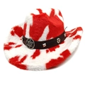 Western cowboy hat with red cow print, plush texture and decorative leather star buckle band - M (56-58cm) / Straight Crown Red