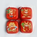 Set of 4 red square cartoon rabbit coin purses with festive Chinese New Year patterns - Square Year of the Rabbit Style B