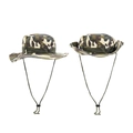 Detailed views of camouflage boonie hat with adjustable chin strap for hiking. - One Size / Yellow Camouflage