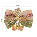 Mini Christmas ribbon bow with gold bells and Merry Christmas text decor, red and green - Two-Tone Gold Leaf