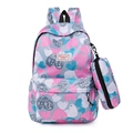 Set zaino casual grigio chiaro con motivi a cuore rosa e blu per studenti - Stampa a Cuore