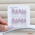 Handmade almond press-on nails with purple cat-eye gradient and crystal floral accents - Handmade Purple Gradient Cat Eye with Rhinestones (FM235-S)