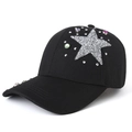 Black cotton baseball cap with silver rhinestone star and colorful crystal accents - Black / Adjustable (55-60cm)