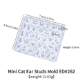 Mini cat stud earring silicone mold with 25 resin casting cavities for DIY jewelry crafts - Mini Cat Earring Mold ED#262