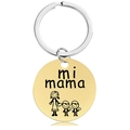 Detailed engraving of 'mi mama' and cartoon figures on golden stainless steel keychain - Gold Keychain (Y00039)