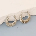Vintage silver irregular geometric earrings with embossed floral and wave pattern finish - Silver Style K7-47