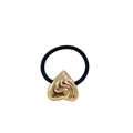 Fashionable gold heart-shaped textured metal alloy charm with black elastic hair tie - Gold Water Ripple Heart / Small Heart