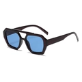 Retro geometric double-bridge sunglasses with wine red frames and sky blue lenses - Dark Tea Frame Blue Lens