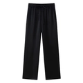 Detail einer schwarzen Hose mit weitem Bein, vertikaler Rippstruktur und Kordelzugbund - XS / Unterteile / Schwarz