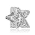 Five-pointed star charm in silver finish with pavé set white cubic zirconia crystals - Full Rhinestone Hollow Star Bead