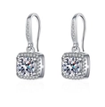 Classic silver square halo drop earrings with round brilliant-cut center stones - A Pair Of White Diamond Led-122