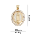 Macro detail of 18k gold plated Virgin Mary oval pendant with dimensions 25x18mm - DZ-938/Large Zircon White Glitter Virgin Mary