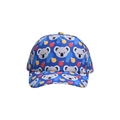 Detail of navy blue kids baseball cap with festive koala and snowflake patterns - Blue Base Koala