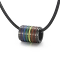 Rainbow cylinder necklace with colorful rings on a black woven cord, hip hop style - Interspaced Rainbow Ring Cylinder Pendant (No Chain) (KN229324)