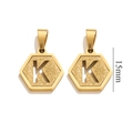 Golden 18K stainless steel hexagonal earring with frosted sand finish and letter K - Letter K - Gold
