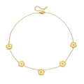 Elegant gold titanium steel necklace featuring five textured floral charms on a plain chain - Necklace