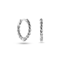 Macro detail of silver twisted rope hoop earrings with a metallic spiral texture - Double Strand Interwoven Spiral Twisted Rope Style (JQH0254-2-GG) / Gold