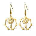 Golden stainless steel daisy drop earrings featuring a hollow floral design and hook - Gold Daisy