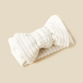 Detail of white ribbed knit baby headband featuring a soft double-layer bow design - 17*8.5cm / White